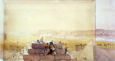 Widok piramidy" Według akwareli Davida Robertsa (1796-1864), szkockiego artysty i orientalisty. Archeologia starożytnego Egiptu autorstwa David Roberts