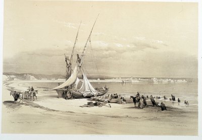 Widok miasta Tyru (Tyru) w Libanie, rysunek wykonany 27.04.1839 w „Ziemi Świętej”, Londyn 1849 autorstwa David Roberts