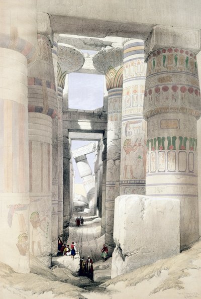 „Widok przez Salę Kolumn, Karnak”, Egipt, ok. 1845 r. autorstwa David Roberts