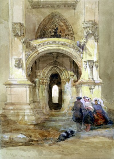 Zachodnia kruchta kaplicy Roslyn (toaleta i gwasz na papierze) autorstwa David Roberts
