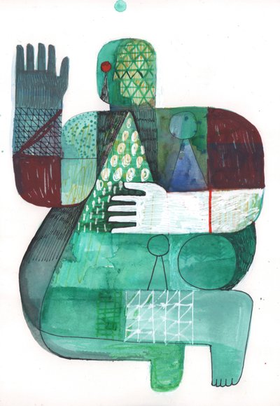 Zbiorniki lądowe i wodne 1, 2023 (farba mieszana na papierze) autorstwa David Shillinglaw
