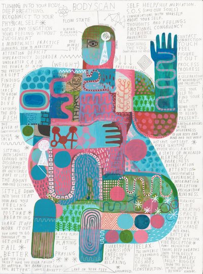 Body Scan 4, 2023 (akryl i ołówek na papierze) autorstwa David Shillinglaw