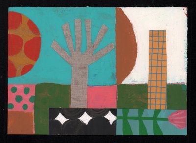 Fruit Tree Sundowner, 2023 (maali ja kollaasi) kiillotusaine autorstwa David Shillinglaw