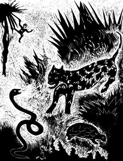 Ilustracja z książki Just so stories… Rudyarda Kiplinga, 1931. autorstwa David Sterenberg