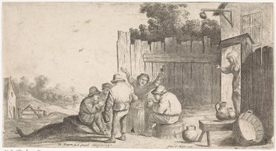 Pięciu rolników około tony Plenerowe sceny rodzajowe (tytuł serialu) autorstwa David Teniers (II) (attributed to workshop of)