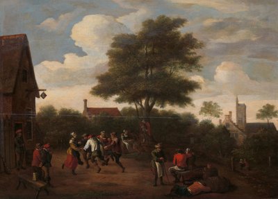 Chłopi tańczą przed tawerną Crescent autorstwa David Teniers (II) (manner of)