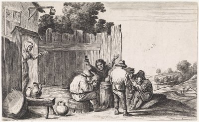 Pięciu rolników około tony Plenerowe sceny rodzajowe (tytuł serialu) autorstwa David Teniers (II)