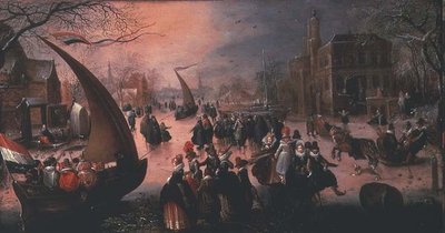 Wieś zimą ze szlachecką żeglugą lodową autorstwa David Vinckboons