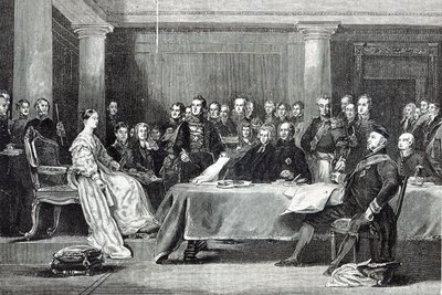 Pierwsza Rada Królowej, z „Godziny wypoczynku”, 1888 r. autorstwa David Wilkie