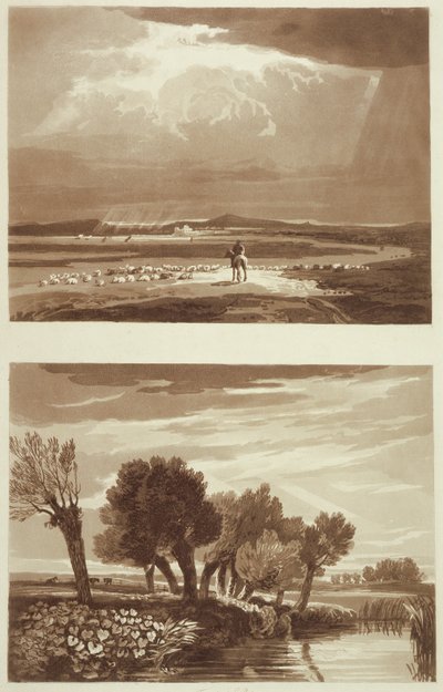 Efekt po burzy... i efekt przejściowy, Widok na bagnach Battersea, ilustracje z traktatu o krajobrazie i efektach w akwareli, 1841 (akwatinta) autorstwa David after Cox