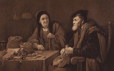 The Misers, z obrazu w National Gallery w Londynie (litografia) autorstwa David the Younger (after) Teniers