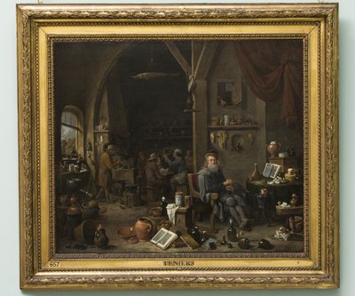 Alchemik, lata 70. XVII w. (olej na płótnie) autorstwa David Teniers the Younger