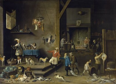 Kuchnia - David Teniers, młodszy (1610-1690). olej na płótnie autorstwa David Teniers the Younger