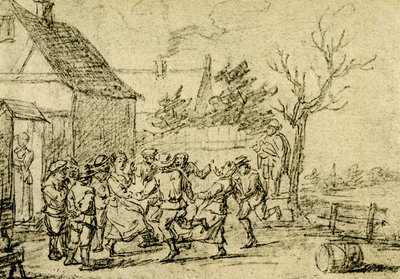Chłopi tańczą przed domem autorstwa David Teniers the Younger
