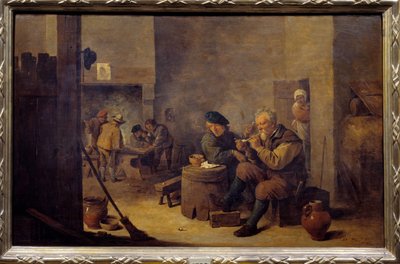 Palenie w schronisku Obraz Davida Teniersa II Młodego (1610-1690) XVII w. Nd. 0,4x0,62 m Madryt, Muzeum Prado autorstwa David Teniers the Younger