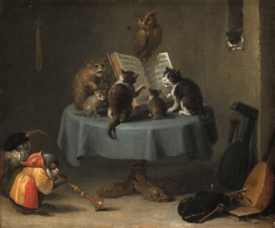 Koncert Kotów par Teniers, Dawida Młodszego (1610-1690). Olej na drewnie, rozmiar: 26x31,5 autorstwa David Teniers the Younger