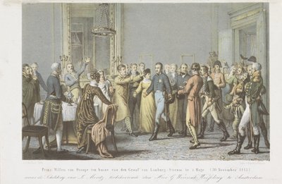 Książę Orange w domu hrabiego Limburg Stirum, 1813 Książę Wilhelm Orański w domu hrabiego Limburg-Stirum w Hadze. (30 listopada 1813) (tytuł na obiekcie) autorstwa David van der Kellen