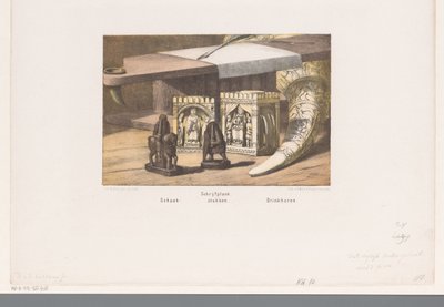 Figury szachowe, tablica do pisania i róg do picia, VIII i IX wiek „Pieczenie szachowe, tablica do pisania, róg do picia” (tytuł na obiekcie) autorstwa David van der Kellen