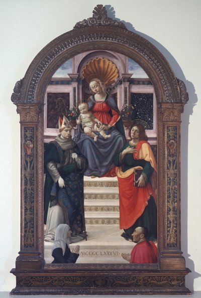 Madonna z Dzieciątkiem ze św. Ludwikiem z Tuluzy, Janem Ewangelistą i darczyńcami autorstwa Davide Ghirlandaio