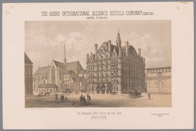 Projekt dla proponowanego hotelu na placu Dam w Amsterdamie Proponowany Nowy Hotel na Tamie Amsterdam (tytuł na obiekcie) Kapitał The Grand International Alliance Hotels Company (Limited) 300 000 £ (tytuł na obiekcie) autorstwa Day and Co.
