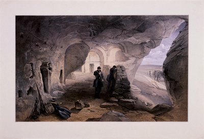 „Wykopany kościół w pieczarach w Inkermann patrząc na zachód”, Krym, Ukraina, 1855 autorstwa Day and Son