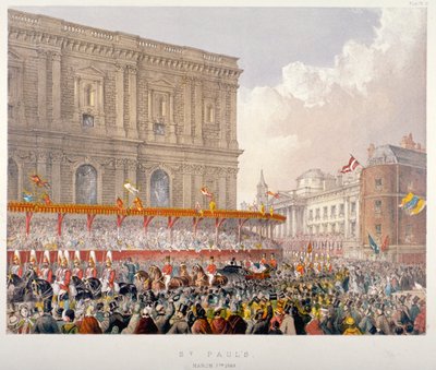 Królewska procesja przechodząca przez wschodni kraniec katedry św. Pawła, City of London, 1863 autorstwa Day and Son