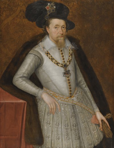 Portret króla Anglii Jakuba I z lat 1566-1625, początek XVII wieku autorstwa De Critz