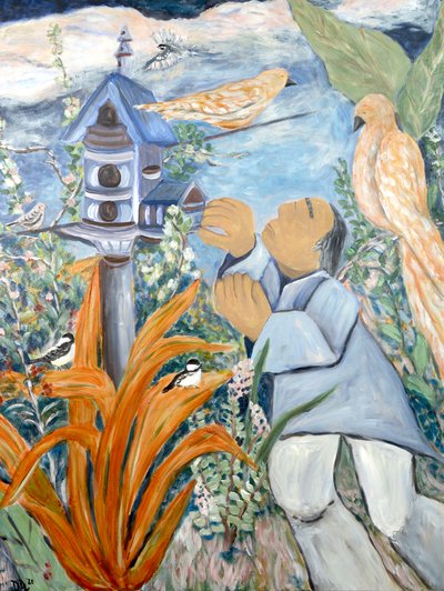 BirdMan, 2020 (akryl na płótnie) autorstwa Deborah Eve Alastra