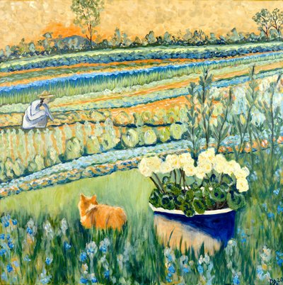 Sheltered in the Garden, 2021 (akryl na płótnie) autorstwa Deborah Eve Alastra