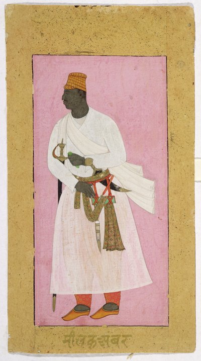 50.14/8 Portret Malika Ambara, zapisany w Dewanagari, „Malik Ambar”, Ahmednagar autorstwa Deccani School