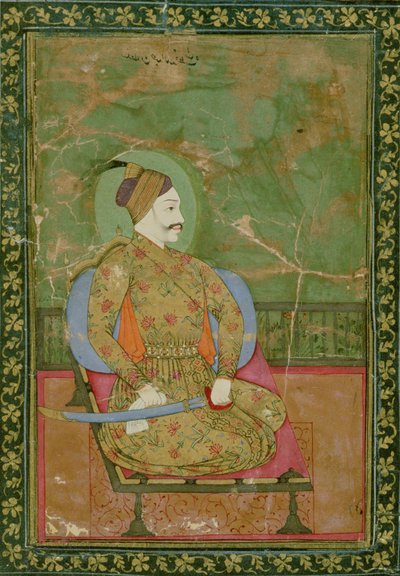 58.2025 Portret siedzącego sułtana Abdullaha Qutba Shaha, Golconda, 1670 (gwasz na papierze ze złotą i kwiecistą złotą obwódką) autorstwa Deccani School