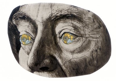 Oczy kuliste, 2016 (kolaż) autorstwa Deirdre Kelly