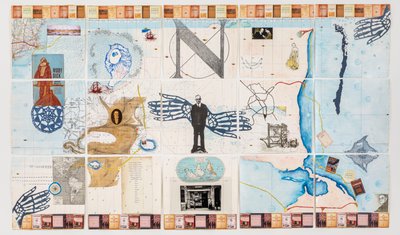 Horizon Eyes dla Editorial Nascimento, 2020 (mapa kolażu w różnych mediach na papierze czerpanym) autorstwa Deirdre Kelly