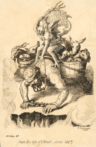 Człowiek ujeżdżany przez demona (rycina) autorstwa Delamotte Delamotte