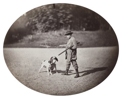 Łowca z psami, ok. 1862 (srebrna grafika albumowa) autorstwa Delmaet and Durandelle