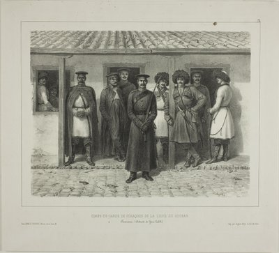 Kozacka ochrona linii, Kubań, Taman, Détroit de Yéni-Kaleb, 9 października 1837 r. autorstwa Denis Auguste Marie Raffet