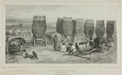 Miejsce postoju mołdawskiej karawany przewożącej węgiel, Besarabia, 5 sierpnia 1837 r. autorstwa Denis Auguste Marie Raffet