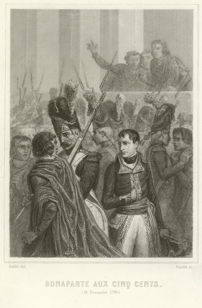 Napoleon Bonaparte w otoczeniu członków Rady Pięciuset autorstwa Denis Auguste Marie Raffet