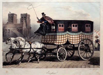 Transport paryski: omnibus znany jako „szkocka” litografia autorstwa Denisa Auguste Raffeta (1804-1860) XIX-wieczny Paryż, Musee Carnavalet autorstwa Denis Auguste Marie Raffet
