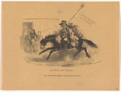 Postillion na koniu Wreszcie le voila! (tytuł na obiekcie) Album de 1836 (tytuł serii na obiekcie) autorstwa Denis Auguste Marie Raffet