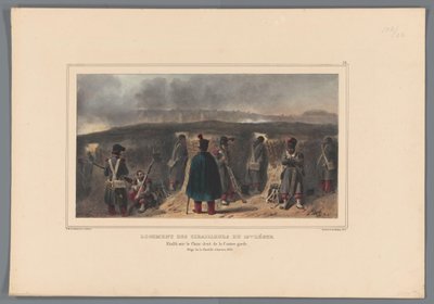 Schutters kupuje borstwering, 1832 Obudowa harcowników XIX światła (tytuł na obiekcie) Rysunki wykonane z życia w siedzibie Cytadeli Antwerpii przez Raffeta (tytuł na obiekcie) autorstwa Denis Auguste Marie Raffet
