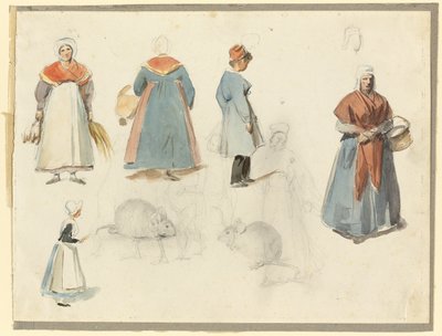Arkusz szkiców: Mężczyźni, Kobiety i Myszy autorstwa Denis Auguste Marie Raffet