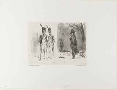 Arkusz ze szkicem (Grenadier gwardii, Napoleon w biwaku) autorstwa Denis Auguste Marie Raffet