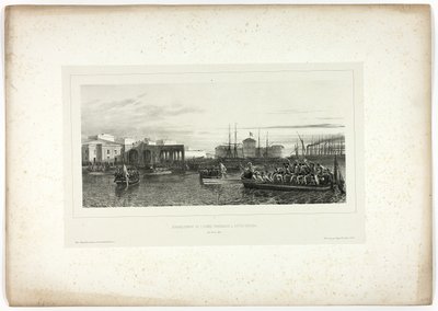 Lądowanie armii francuskiej w Civita-Vecchia, 25 kwietnia 1849, z Pamiątek Włoch: Wyprawa do Rzymu autorstwa Denis Auguste Marie Raffet