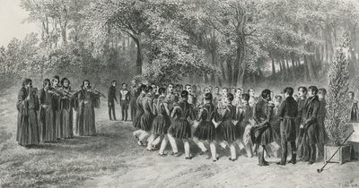 Runda Wołoska, wykonywana przez Tsiganes i tańczona przez muzyków II Pułku w domu księcia Ghiki, Ghospodar, Wołoszczyzna, 1839 autorstwa Denis Auguste Marie Raffet