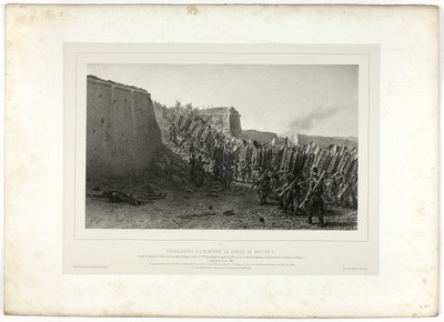 Robotnicy wieńczący wyłom w Bastionie 7, z Souvenirs d’Italie: Expédition de Rome autorstwa Denis Auguste Marie Raffet
