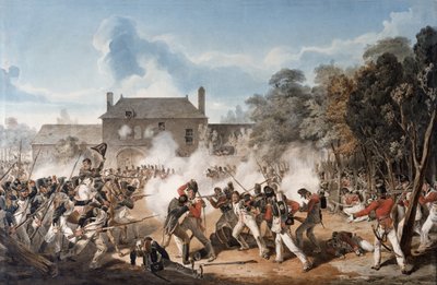 Obrona Chateau de Hougoumont przez flankę Company, Coldstream Guards 1815, 1815 autorstwa Denis Dighton