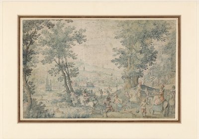 Krajobraz w pobliżu Brukseli z polowaniem na jelenie autorstwa Denis van Alsloot (possibly)