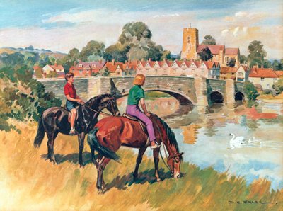 Angielska scena wiejska (kolorowa litografia) autorstwa Derek Charles Eyles