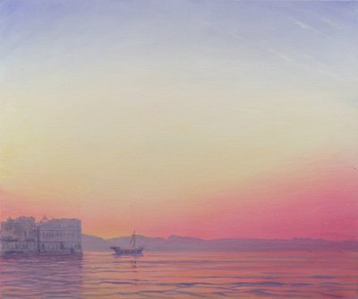 Zachód słońca w Lake Palace, Udaipur autorstwa Derek Hare